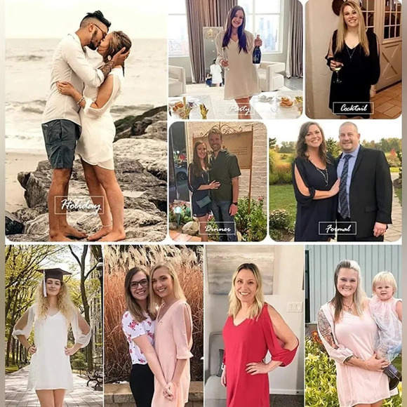 Shy Velvet Casual 3/4 Sleeve V Neck Shift Dress Chiffon Short Party Dress SizeM - Picture 5 of 6